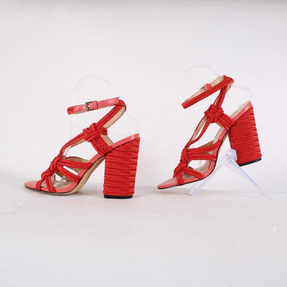 Cabi Heels Tip Toe Sz 7 M Hibiscus Red Knotted Rope Detail Polyester 4" Heels - Picture 8 of 15